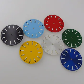 33.5 mm Konfektes krāsu watch dial piemērots NH35 Automātiskā kustības vīriešu skatīties 3 pulksten datuma logu krāsains watch dial