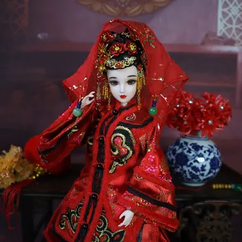 Roku darbs Seno Ķīniešu Līgava Kolekcionējamus Lelles Qing Dynasty Lelle Vintage Stila BJD Meiteni, Lelles, Rotaļlietas Kāzu Dāvanas