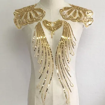 Zelta spīguļi, izšuvumi auduma uzlīmes deju apģērba dekoratīvie piederumi plāksteri roku šūtas DIY uzstādīt piecos gabalos, E-58