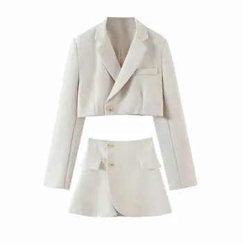 Modes 2 Gabals, Kas Sieviešu Žakete, Svārki Uzvalks Apgriezts Žakete Komplekti Dāmas Pusē Sadalīt Mini Svārki Tērpiem Ir 2021. Tīrtoņa Krāsu