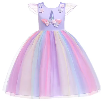 2019 Jaunas Meitenes Princese Mežģīņu Kleita, Kostīmi Bērniem, Apģērbu Īsām Piedurknēm Unicorn Kleita Meitenēm Kāzu Ziedu Kleita Tutu Kleita