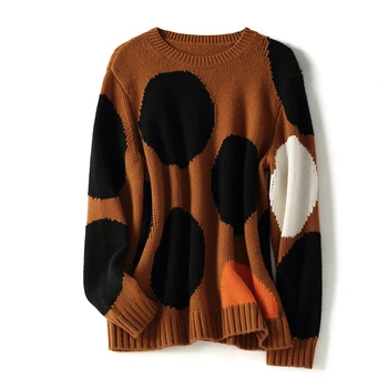 SHUCHAN Modes Dizaina 100% Kašmira Džemperis Adīt Ziemas, Rudens Silts Augstas Kvalitātes Džemperis DOT Biezs Silts O-veida Kakla Vaļīgu