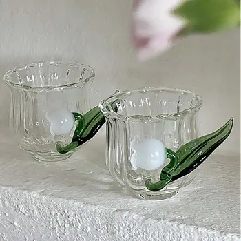 Radošā Lily Of Valley Ziedu Roku darbs 3D Krāsu Jauki Kausa Mājas Birojs Stikla Piena Kafijas Tasi Tējas Tase Bell Orhideja