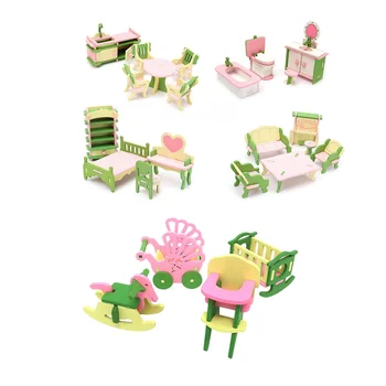 5 Uzstādīt Koka Namiņš Miniatūru Mēbeles Puzzle Modeli, Bērni Bērnu Rotaļlietas, A & B