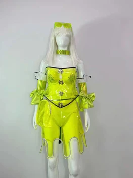 Dzeltenā Krāsa Bārs Puse Apģērbs Komanda Liecina, Kostīmu Bikini Atbilstu Apģērbs DJ Vadošo Dejotāju Skatuves Valkā Naktskluba Dziedātāja