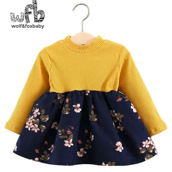 Mazumtirdzniecības 0-3 gadiem, bērniem ir meitenes, ilgtermiņa piedurknēm, apaļu kakla džemperis izšūšanas ziedu kleitu pavasarī, rudenī rudens