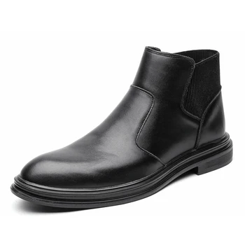 slavenu zīmolu vīriešu gadījuma ir liela izmēra īsi zābaki elpojošs dabīgās ādas kurpes melnā potītes chelsea boot botas hombre buty meskie