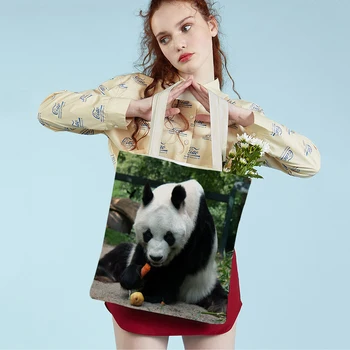 Ķīnas Panda Sievietēm Iepirkumu grozs Gudrs Savvaļas Dzīvnieku Double Sided Print Atkārtoti Audekls Tote Plecu Somas Somas uz Lady Meitene