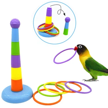 Daudzkrāsains Putnu Rotaļlietu Komplekts Augstuma Regulēšana Mētāt Gredzens Plastmasas Putnu Mācību Rotaļlietas Interaktīvas Putnu Intelekta Rotaļu Putnu Piederumi