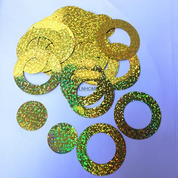 50g Lāzera Zelta Liela Apaļa Apļa Vizuļi 50mm PVC Dzīvoklis Hologrammas Amatniecības Kāzu Dekorēšana 2pcs Set