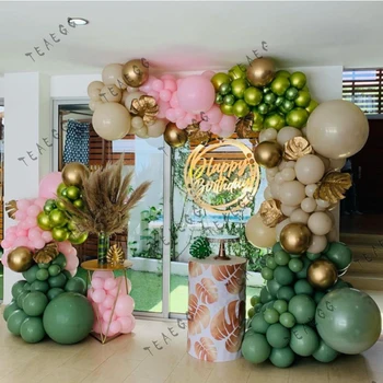 163pcs Retro Zaļā Dzimšanas dienas Balonus Vainags Komplektu, Kāzu Dekorēšana Balonu Bērnu Dušas Meitene Jaunajā Gadā Grupa Dekoru Piederumi