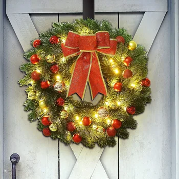 30/40cm Ziemassvētku Vainags Vienošanās Durvju Ziemassvētku Eglīte Karājas Vainags Ornaments Ar LED Gaismas Laimīgu Jauno Gadu Apdare