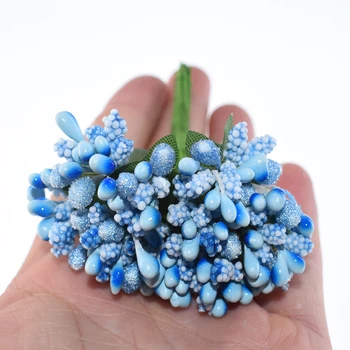 12Pcs Mazo mākslīgie ziedi kāzu stamen vads zils viltus ziedu vainags iepakošanas scrapbooking rotājumi