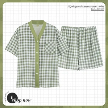 Modes kimono Homewear Sieviešu Kokvilnas Pidžamas Komplekts Gulēšanai Top & Šorti Sieviešu Pijamas Uzvalks Naktsveļu pyjama pour femme
