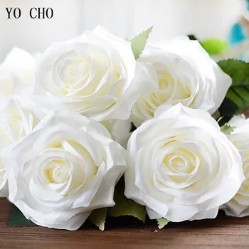 YO CHO 10 vienības Zīda Rožu Mākslīgo Ziedu Baltā Peonija Kāzu Centrālais Mājas Puse Dekori Viltus Ziedu franču Rožu Ziedi Ķekars