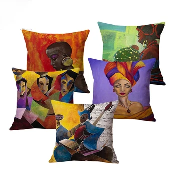 Āfrikas Tradicionālo Kultūru Mākslas Apdare Spilvena Vāka Krāsains Āfrikas Sieviete, Abstraktās Mūzikas Mākslinieks, Ņemiet Vērā, Mest Spilvens Gadījumā