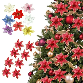 10pcs Zelta Mākslīgie Ziedi Priecīgus Ziemassvētkus Apdare Mirdzēt Ziedu Ziemsvētki Koks Kāzu Puse, Mājas Dekoru 2022 Laimīgu Jauno Gadu