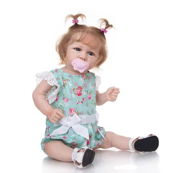 Pilna Ķermeņa Silikona Bērnu Atdzimis Lelles 57cm Gudrs Jaundzimušo bebes Ar Ziedu Romper Bērnu Rotaļlietas, Dāvanas Bērniem