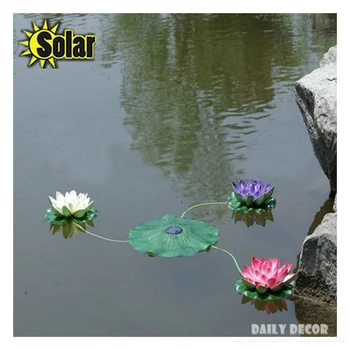 Saules lotus kopa !!! Mākslīgie plastmasas lotosa ziedi ar led apgaismojumu, Saules Ūdens Lilija peldošās apvienības apdare