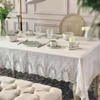 Izšūti Mežģīņu galdauts tabula aptver dinning galda dekori Romantiska istabas interjeru estētisko kafijas galda dzīvojamā istabā, audums