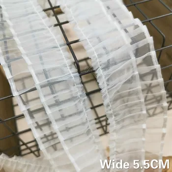5,5 CM Plata Luksusa Tilla Dubultā Slāņu Balta Organza 3D Kroku Mežģīņu Apkakle Kleita Guipure Auduma DIY Šūšanas Materiālu Piederumi
