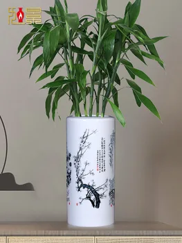 Bagāts Bambusa Ziedu Vāze Ķīniešu Stila Bambusa Liela Porcelāna Pudeli Dzīvojamā Istabā Ziedu Kompozīcijas, Keramikas Jingdezhen