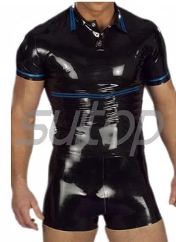 Bezmaksas piegāde vīriešu lateksa vienotu tops un bikses, melnā un zilā krāsā