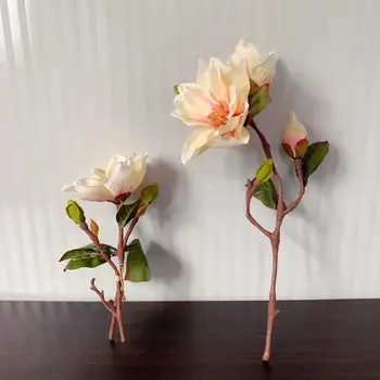 Magnolia Spray Labas Kvalitātes Zīda Mākslīgie Ziedi Augstas Simulācijas Kāzu Ziediem Mājas Apdare