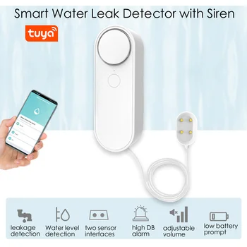 Smart Ūdens Noplūdes Detektors ar Sirēnu Tuya WIFI Ūdenī Skaņas Signālu Sadzīves Saprātīga Pārplūdes Sensors Līmeņa Audio