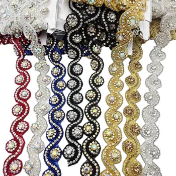 Karstā pārdošanas 5yards Pērles, Kristāla Rhinestone Fāzēm Apdari Kāzu Aplikācijas Dzelzi Uz Līgavas Tērpu ŠŪT UZ DIY Kuģiem