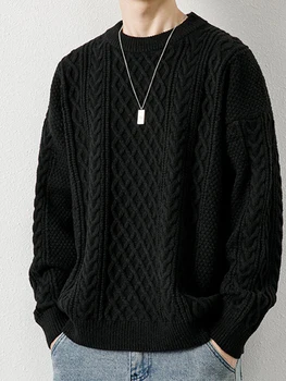 HOUZHOU Vīriešu trikotāžas-Adītas Vintage Džemperis Argyle Black Puloveri, Jakas un Džemperi Zaļā Rudens Ziemas Retro Streetwear Harajuku