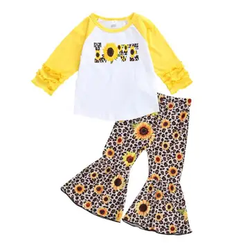 Pavasarī, Rudenī Baby Girl Drēbes Uzvalku Svaigi Vēstuli Ziedu Apaļu Kakla T-krekls Elastīgs Leopard Taures Bikses Modes Meiteņu Apģērbs