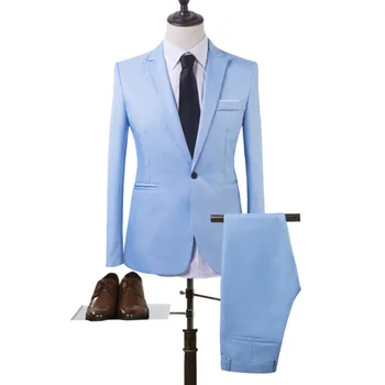 Vienu Pogu, Slim Fit 2 Gabali Oficiālu Kāzu Vīriešu Uzvalki, Bikses Ar Kostīmu Homme Tērpi Terno Žakete Smokings Vīriešu Uzvalks Jaka+Bikses