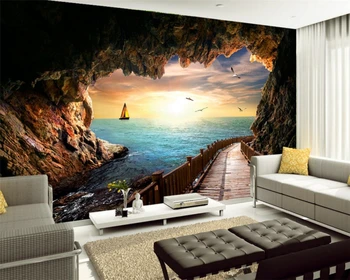 Beibehang Ala skatu uz jūru skaistu saulrietu un ainavu sienas tapetes dzīvojamā istabā papier peint sienas 3d fototapeten 3d natur