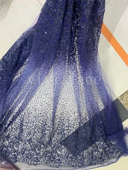 8yards m02 akciju digitālās drukas tumši zila pielīmē drukāt mirdzēt tilla Indija kleitu audumu zāģēšana kāzu līgavas kleita