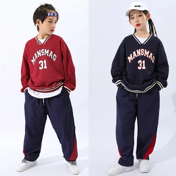 Karsējmeitenes Deju Tērpi Bērniem, Hip Hop Apģērbu, Meiteņu Džeza Deju Tērpi Zēniem sporta Krekls Bikses Drēbes Kpop Apģērbs XS5198