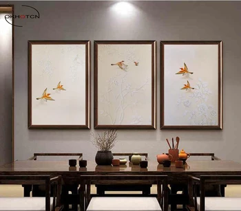 Bez Rāmīša 3 Gabali/Set Ķīnas Senās Gleznas Balto Ziedu Apelsīnu Putns Krāsošana Vintage Plakātu, Gleznu Mūsdienu Mākslas Darbs