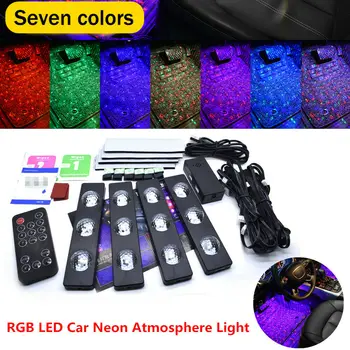 LED RGB Auto Atmosfēru Lampa USB Bezvadu Lampas Zvaigžņu Gaisma Vairākiem transporta Veidiem Automobiļu Interjera Apkārtējā Dekoratīvās Puse Gaismas