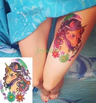 Ūdensnecaurlaidīgus Pagaidu Tetovējumu Uzlīmes unicorn sirēna pūce bezdelīgas fox tatto uzlīmes flash tetovējums viltus tetovējumiem sievietēm meitene 17